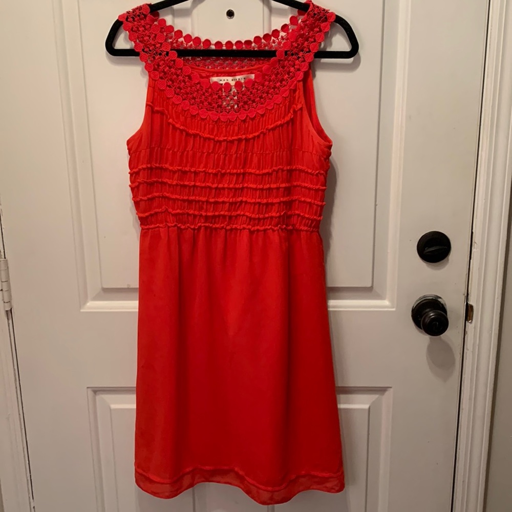 Bright salmon colored max studio dress